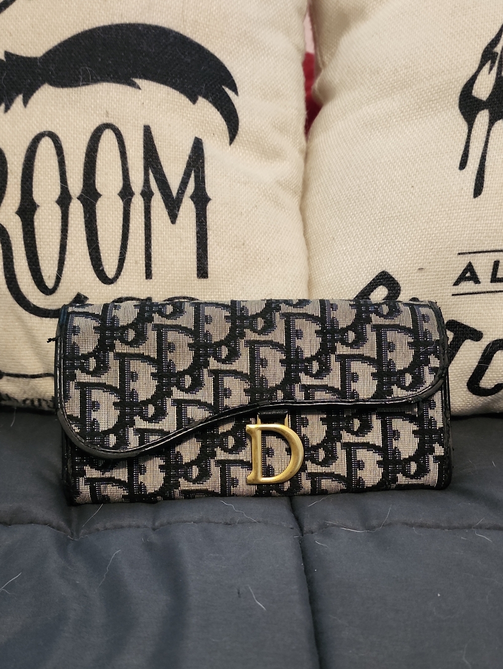 Dior Beige & Black Oblique Canvas And Saffiano 'D' Long Wallet
